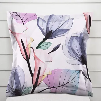 Povlak na dekorativní polštářek Bavlněný povlak na polštář s lemem Sandra SA-333 Velké květy magnolie a kaly 50 x 50 cm