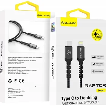 Datový kabel Kabel Blavec USB-C - Apple Lightning 0,5 m černý