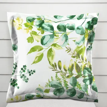 Povlak na polštářek Bavlněný povlak na polštář s lemem Sandra SA-244 Zelený eukalyptus na bílém 30 x 50 cm