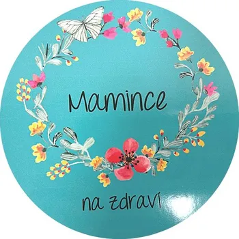 Samolepící dekorace MojeParty Samolepka "Mamince na zdraví" květy tyrkys 10 cm