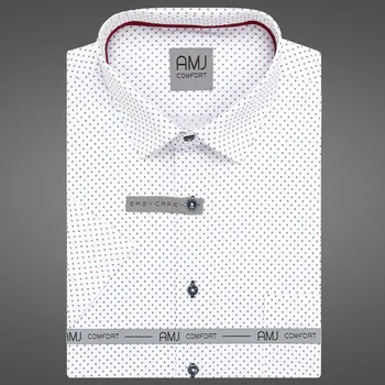 Pánská košile Pánská košile AMJ bavlněná, bílá, modré a červené kosočtverce, VKBR1379, krátký rukáv, regular fit, vel. 43