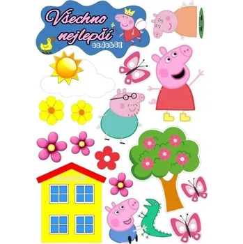 Jedlá dekorace na dort Prasátko Pepina 12 - jedlý papír - Bez úprav / Jedlý papír / Bez decor gelu