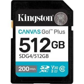 Paměťová karta Kingston SDXC karta 512GB Canvas Go! Plus, R:200/W:160MB/s, Class 10, UHS-I, U3, V30