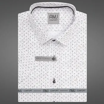 Pánská košile Pánská košile AMJ bavlněná, bílá, černě kropenatá, VKBR1447, krátký rukáv, regular fit, vel. 51/52