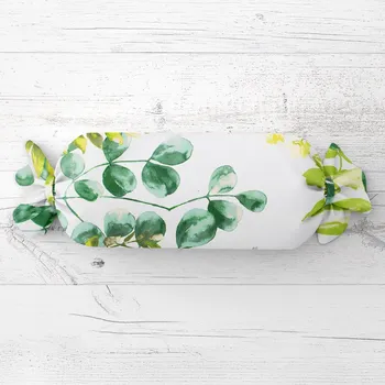 Dekorativní polštářek Polštář válec bonbon Sandra SA-244 Zelený eukalyptus na bílém 15x40 cm