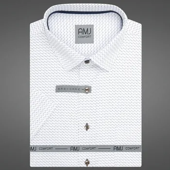 Pánská košile Pánská košile AMJ bavlněná, bílá, hnědé tečky, VKSBR1453, krátký rukáv, slim fit, vel. 38