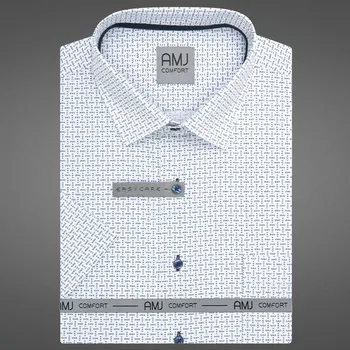 Pánská košile Pánská košile AMJ bavlněná, bílá, modré čárky, VKBR1442, krátký rukáv, regular fit, vel. 43