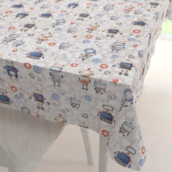 ubrus Dětský bavlněný obdélníkový ubrus Sandra SA-584 Svět robotů na šedo-bílém 50x100 cm