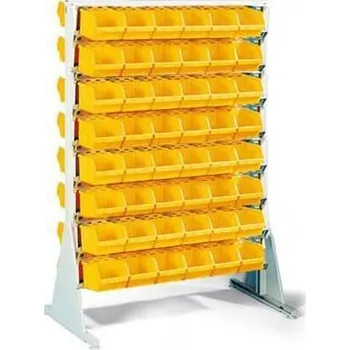 Dílenský regál Oboustranný regál s boxy Unibox (96 ks)