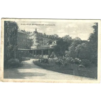 Cestování KARLOVY VARY / Karlsbad. Stadtpark mit Gartenzeile. 1926.