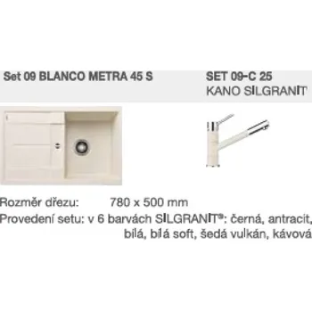 Vodovodní baterie Blanco - Set dřezu Metra 45 S a baterie Kano, černá/černá SET 09-C 25 KANO cer