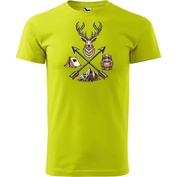 Pánské oblečení Pánské tričko s potiskem Jelen a šípy Velikost: S, Barva trička: Limetková