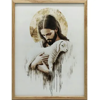 Obraz OBRAZ NA PLÁTNĚ NA ZEĎ JEŽÍŠ S BERÁNKEM BEZ RÁMU 70x100 CM