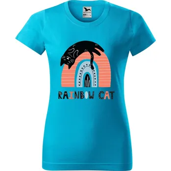 Dámské tričko Dámské tričko s potiskem Rainbow cat Barva trička: Tyrkysová - 44, Velikost: 2XL