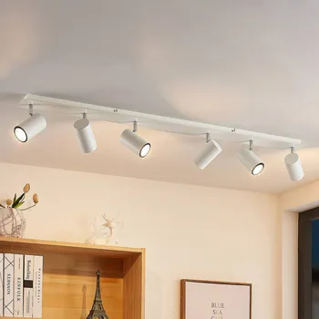 Lampička Stropní bodové světlo Lindby Joffrey, 116 cm, bílé, 6 světel, GU10 - Stínidlo na lampu - Ø 6 cm, délka 10,5 cm bílý písek 6 x 10 W LED - Doprava zdarma