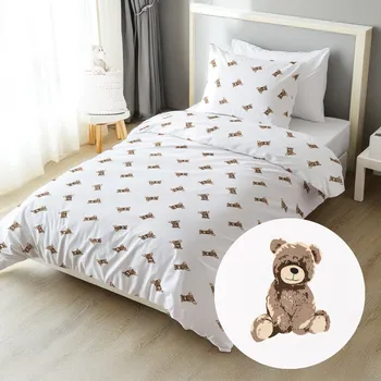 Povlečení Dětské bavlněné ložní povlečení Sandra SA-531 Medvídci na bílém Jednolůžko 140x200 a 70x90 cm