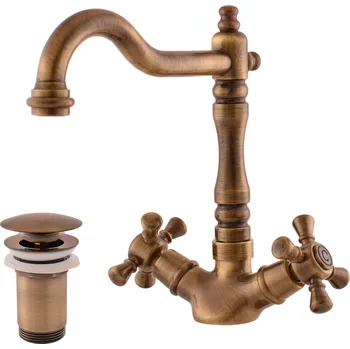 Vodovodní baterie MORAVA RETRO - Umyvadlová baterie s výpustí, Stará mosaz (Bronz) MK321.0/8SM, RAV Slezák Barva: Stará mosaz (Bronz), Rozměr: 1/2"