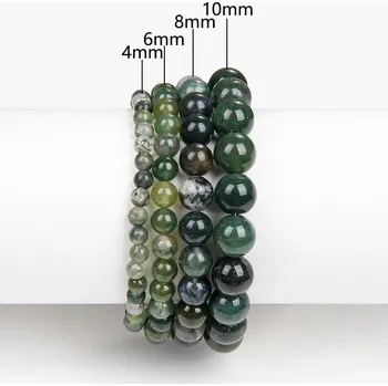 Náramek Korálkový náramek pro muže i ženy | stylové doplňky - 4 Mechový achát , 6 mm , 19 cm