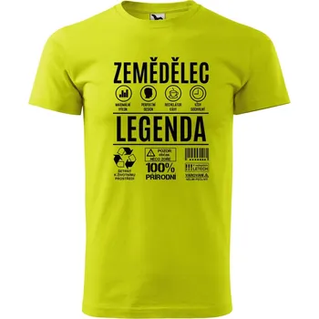 Pánské oblečení Pánské tričko s potiskem Zemědělec legenda Velikost: M, Barva trička: Limetková