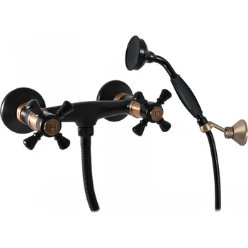 Sprchový set MORAVA RETRO - Sprchový set s baterií, Černá matná/Stará mosaz (Bronz) MK380.5/2CMATSM, RAV Slezák Barva: Černá matná/Stará mosaz (Bronz), Rozměr: 150 mm
