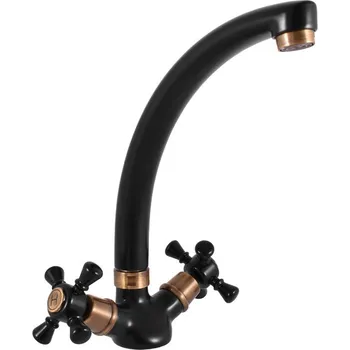 Vodovodní baterie MORAVA RETRO - Umyvadlová/dřezová baterie bez výpusti, Černá matná/Stará mosaz (Bronz) MK320.0/3CMATSM, RAV Slezák Barva: Černá matná/Stará mosaz (Bronz), Rozměr: 3,8"