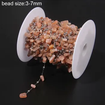 Souprava šperků Ocelový řetízek s minerálními korálky | výroba šperků - Č.35 Sluneční kámen , 50CM