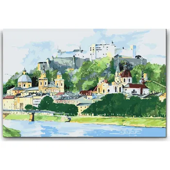 Malování podle čísel - Malba Salzburgu Velikost: 40x60cm, Rámování: Pouze srolované plátno