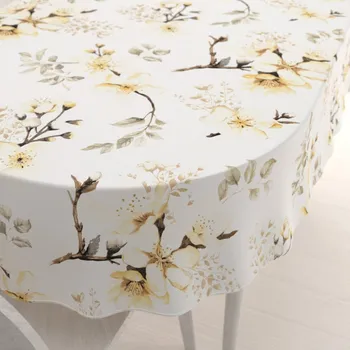 ubrus Bavlněný oválný ubrus Sandra SA-582 Žluté květy s větvičkami na bílém 50x100 cm