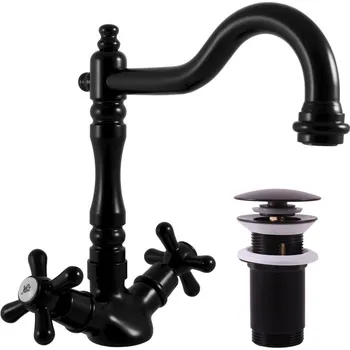 Vodovodní baterie MORAVA RETRO - Umyvadlová baterie s výpustí, Černá - matná MK121.0/8CMAT, RAV Slezák Barva: Černá - matná, Rozměr: 1/2"