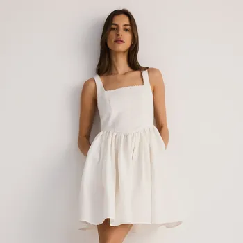 Dámské šaty Reserved - Mini šaty z&nbsp;lněné směsi - bílá - 555EI-00X - 555EI-00X-L