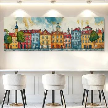 Obraz Obraz na plátně - Tiché ráno na Starém městě, Věže, střechy, město FeelHappy.cz Velikost obrazu (šířka x výška): 60 x 20 cm