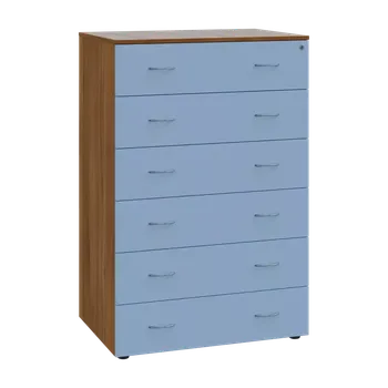 Kartotéka LKRP BIG - A5 dřevěná kartotéka, 6-zásuvková, centrální zámek, korpus ořech světlý/čílka pastelově modrá