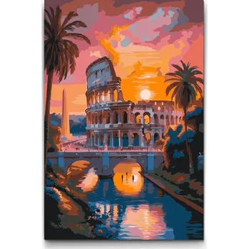 Malování podle čísel - Colosseum za soumraku Velikost: 40x60cm, Rámování: Pouze srolované plátno
