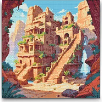 Diamantové malování Diamantové malování - Chrám v džungli Velikost: 50x50cm, Rámování: Pouze srolované plátno, Diamanty: Kulaté