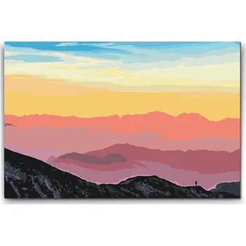 Malování podle čísel - Západ slunce na Rakouskými horami Velikost: 40x60cm, Rámování: Pouze srolované plátno