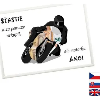 Žertovný předmět Rámeček na darování peněz - Motorka - sportovní, Nápis slovensky, Rámeček 100 - bílá