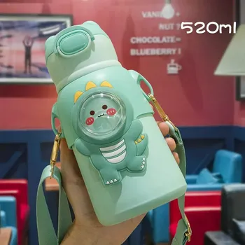 Termoska Dětská termoska s brčkem 520ml | nerezová láhev, termoláhev - Zelený