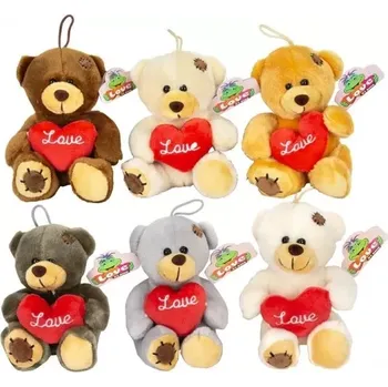 plyšák Medvěd/Medvídek sedící se srdcem 10x- mix barev 14 cm