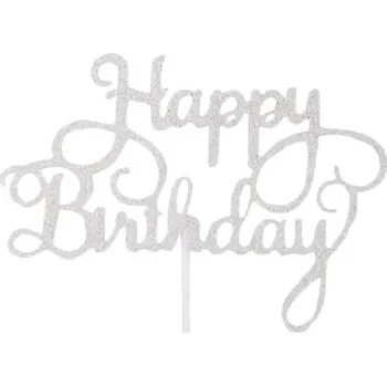Dortová svíčka Zápich na dort Happy Birthday stříbrný 1 ks