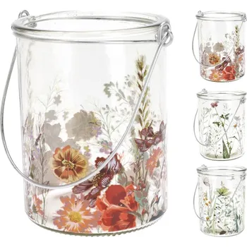 Svícen Svícen sklo 100x100mm na zavěšení potisk květin mix, barevná