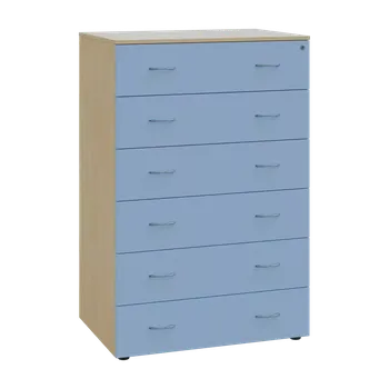 Kartotéka LKRP BIG - A5 dřevěná kartotéka, 6-zásuvková, centrální zámek, korpus bříza světlá/čílka pastelově modrá