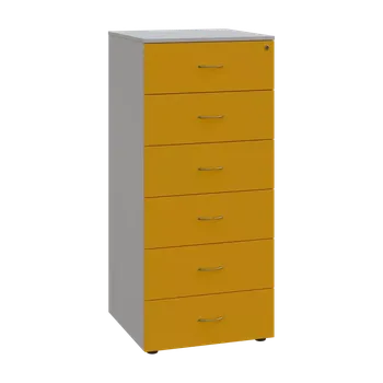 Kartotéka LKRP - A5 dřevěná kartotéka, 6-zásuvková, centrální zámek, korpus šedý/čílka žlutá odio