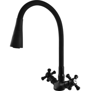 Vodovodní baterie MORAVA RETRO - Umyvadlová/dřezová baterie s flexibilním ramínkem bez výpusti, Černá - matná MK320.0/13CMAT, RAV Slezák Barva: Černá - matná, Rozměr: 1/2"