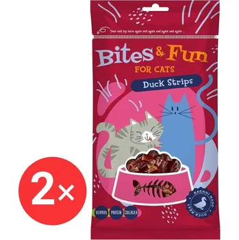 Pamlsek pro kočku Akinu Bites&Fun Kachní stripsy 2 × 60 g