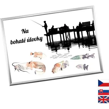 Žertovný předmět Rámeček na darování peněz - Rybář, Nápis česky, Rámeček 907 - stříbrná metalická