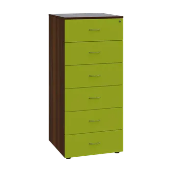 Kartotéka LKRP - A5 dřevěná kartotéka, 6-zásuvková, centrální zámek, korpus ořech královský/čílka jarní zeleň