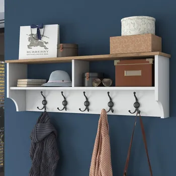 Hodiny Casarredo VERUCHIO nástěnný věšák s policí, bílá/ořech