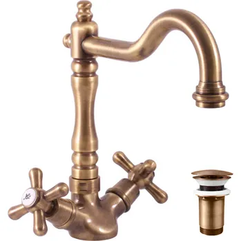 Vodovodní baterie MORAVA RETRO - Umyvadlová/dřezová baterie s výpustí, Stará mosaz (Bronz) MK121.0/8SM, RAV Slezák Barva: Stará mosaz (Bronz), Rozměr: 1/2"