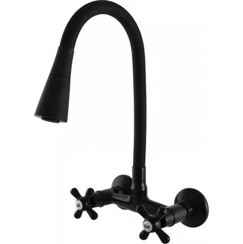 Vodovodní baterie MORAVA RETRO - Umyvadlová/dřezová baterie s flexibilním ramínkem, Černá - matná MK102.0/13CMAT, RAV Slezák Barva: Černá - matná, Rozměr: 100 mm