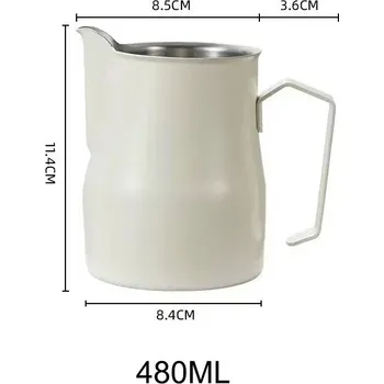 Konvička na mléko Nerezová konvička na šlehání mléka s odměrkou | Baristické vybavení - B-White-480ML